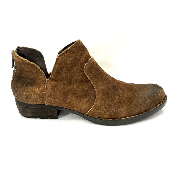 Born Bootie Brown Suede Leather Back Zip Low Cut Ankle Boots sz 8 Preowned - Picture 4 of 13